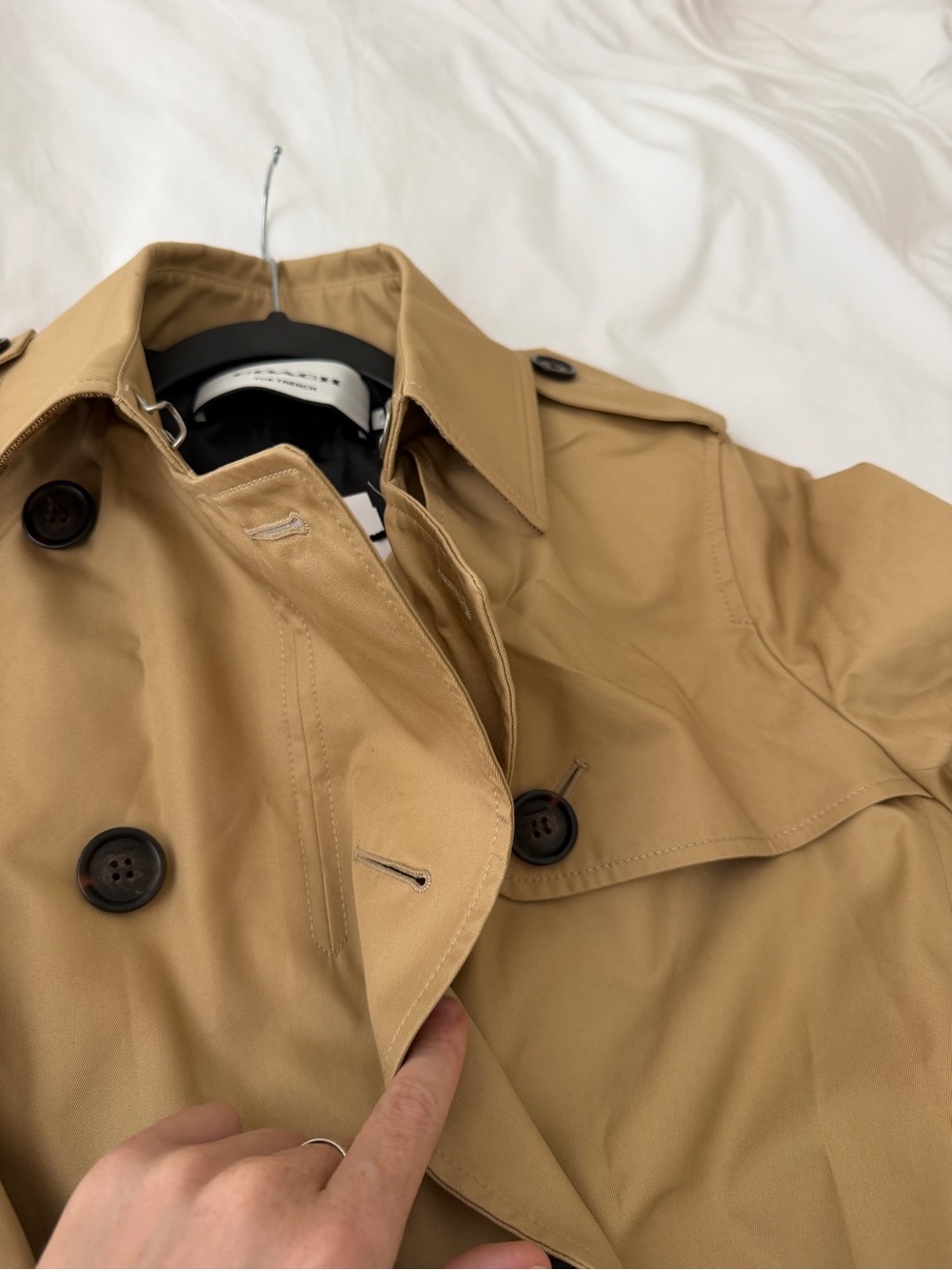 Coach Beige Double-Breasted Belted Trench Coat - Picture 10 of 15
